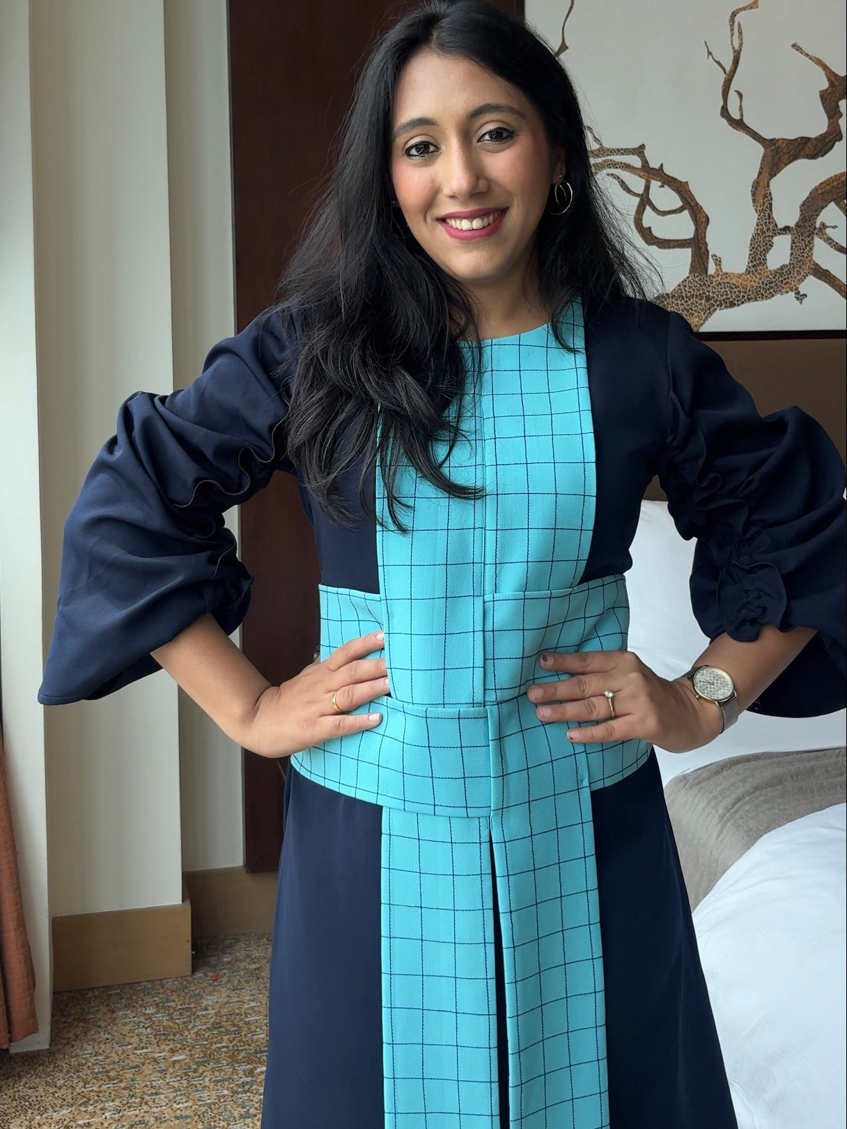 Electric Aqua Grid Dress