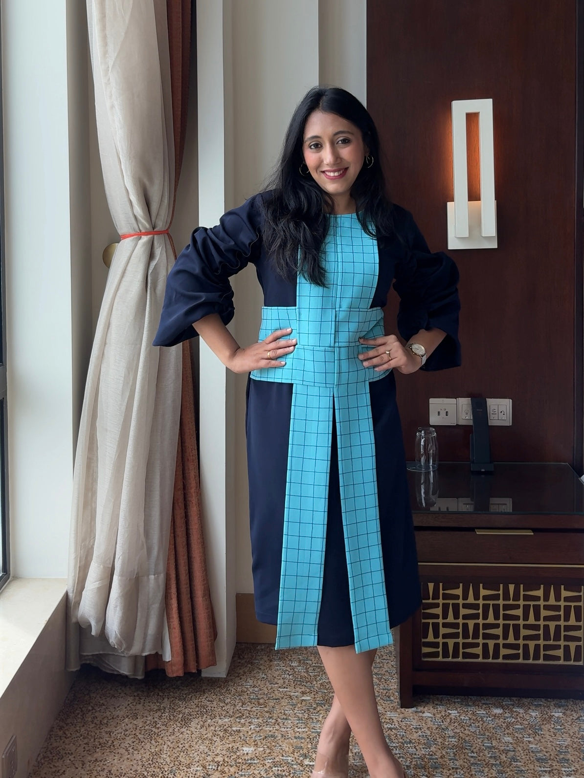 Electric Aqua Grid Dress